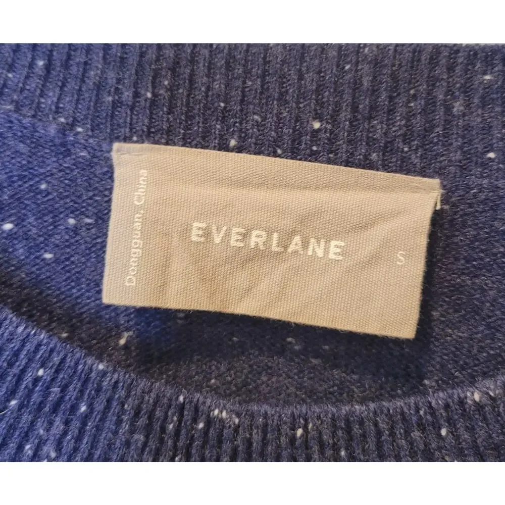 Everlane Womens Cashmere Round Neck Sweater in Indigo Donegal Small Quiet Luxury